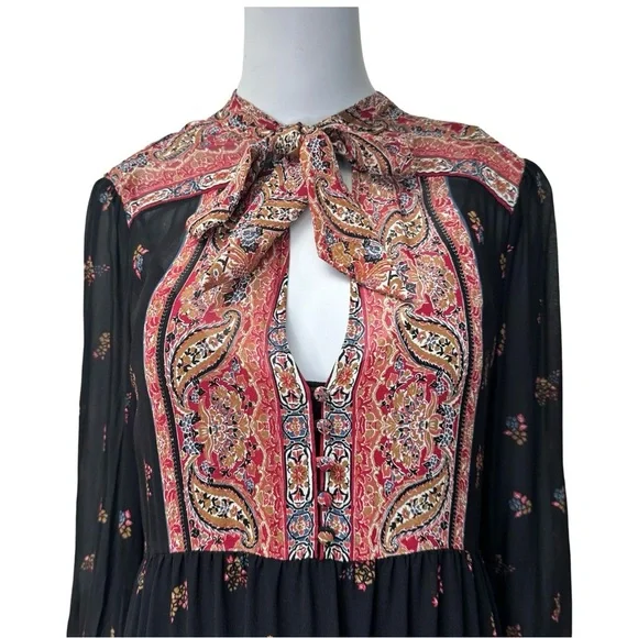 JOIE Alpina 100% Silk Dress Caviar Paisley Tie Neck Loose Fit Dress With Slip - Picture 4 of 16